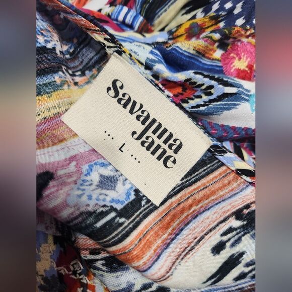 Savanna Jane Serape Top Embroidered Plus Sz L Women’s Flared Sleeve Floral Boho - Picture 3 of 6